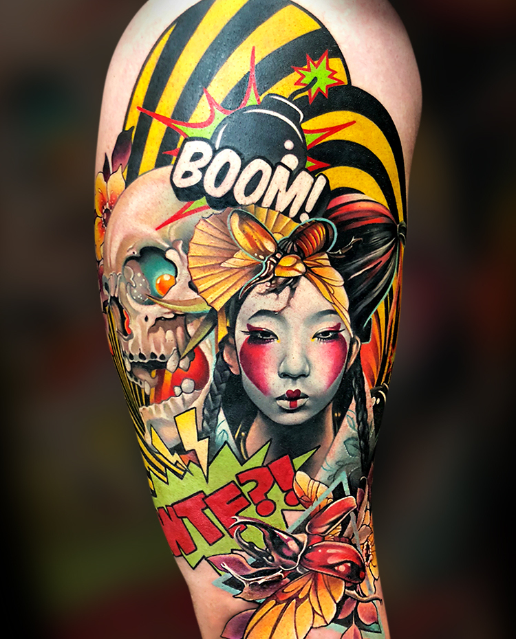 floral tattoos, colourful collibri, side of leg tattoo, yellow nail polish  | Small watercolor tattoo, Tattoos, Leg tattoos